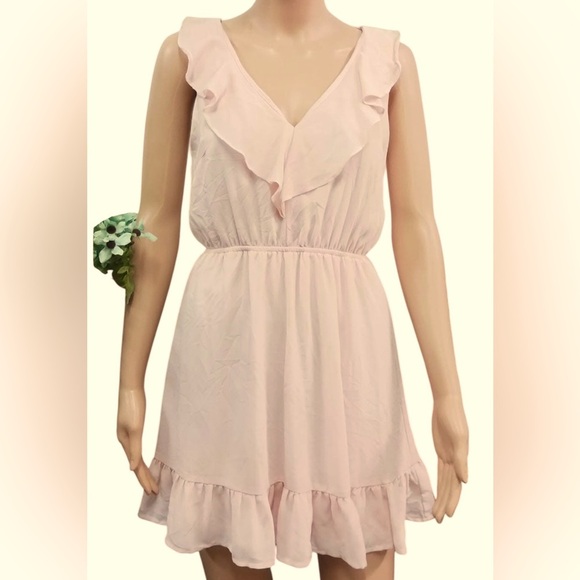 Monteau pink chiffon mini dress, Med, ruffles, sleeveless, pretty, feminine - Picture 5 of 10